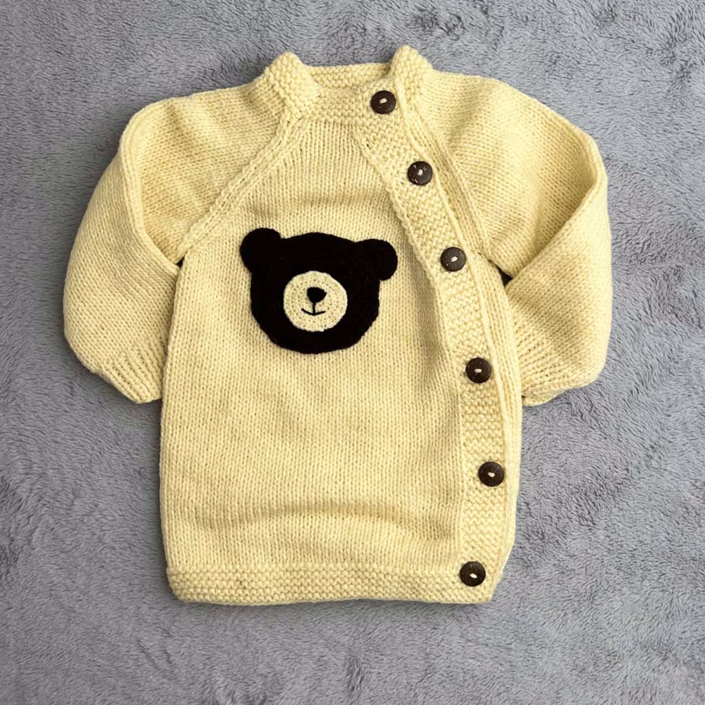 Image of Hand-Knitted Wool Blend Christmas Sweater for Baby & Kids with Crochet Motif