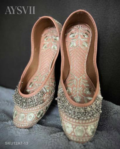 Image of Light Pink Embroidered Party Shoes | Handmade WideFit Jutti | Wedding Shoes