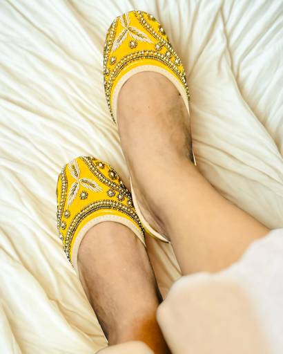 Image of Marigold Golden Beaded Embroidered Juttis