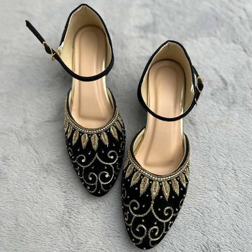 Image of Black Embroidered Block Heels for Women – Stylish & Comfortable