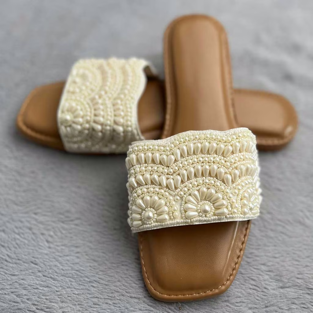 Image of Elegant Women’s Embellished Fabric Open Toe Flats