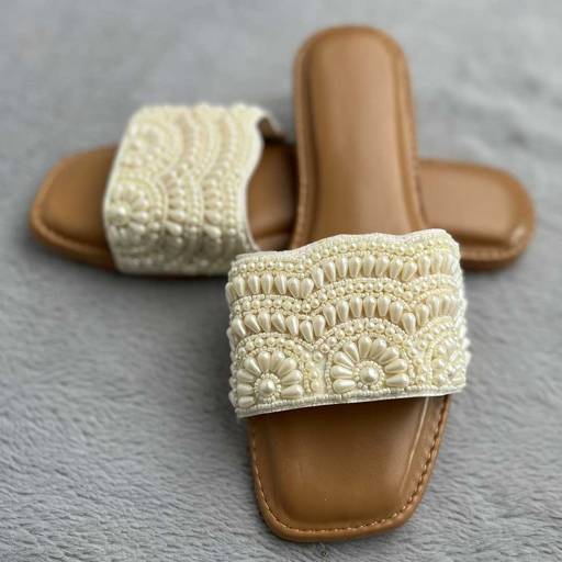 Image of Elegant Women’s Embellished Fabric Open Toe Flats