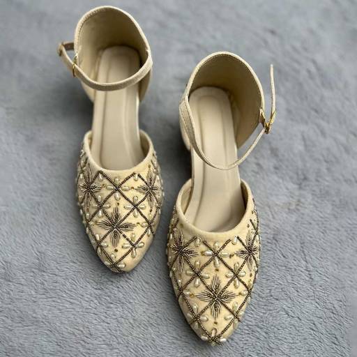 Image of Golden Embroidered Block Heels for Women – Stylish & Comfortable