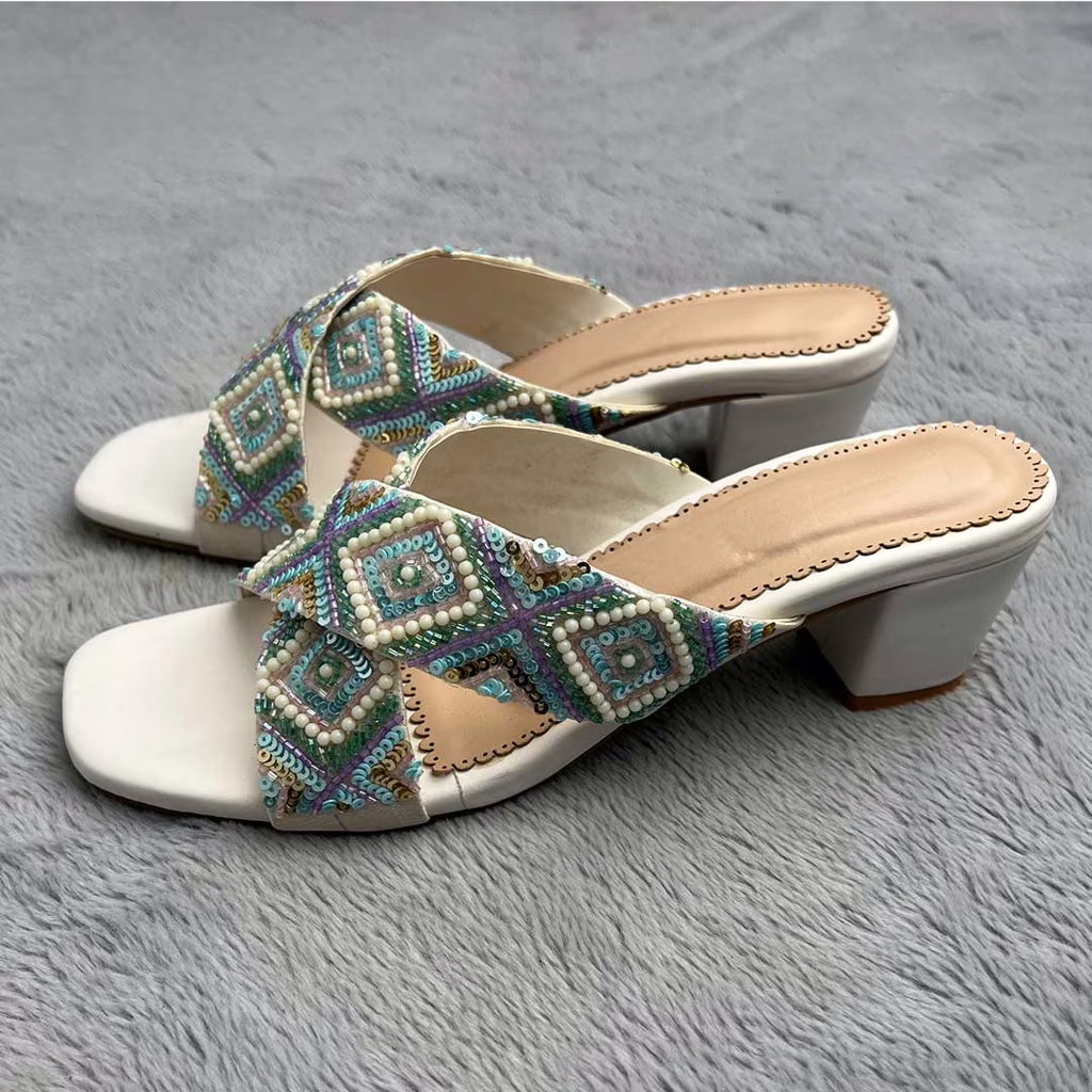 Image of Handmade Embroidered Block Heels – Stylish & Comfortable for Daily Wear