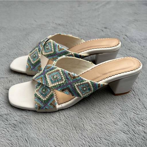 Image of Handmade Embroidered Block Heels – Stylish & Comfortable for Daily Wear