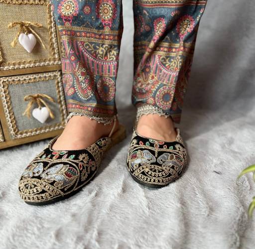 Image of Black Heritage Embroidered Jutti - Women’s Traditional Footwear